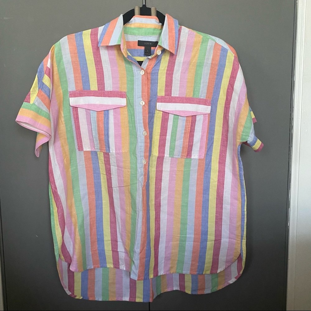 J.Crew Linen Blend Candy Stripe Button-down